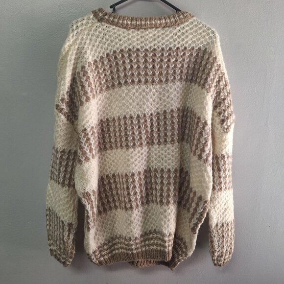 Vine and Love Boutique Chunky Knit Sweater Brown Stripes Soft Acrylic Oversized - Picture 4 of 9